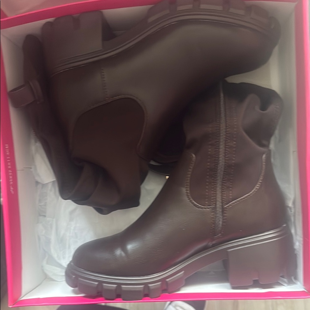 Shoe Dazzle Brown Combat Boots with Chunky Heel